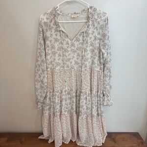 Orange Creek Long Sleeve Floral Dress in Cream and Pink